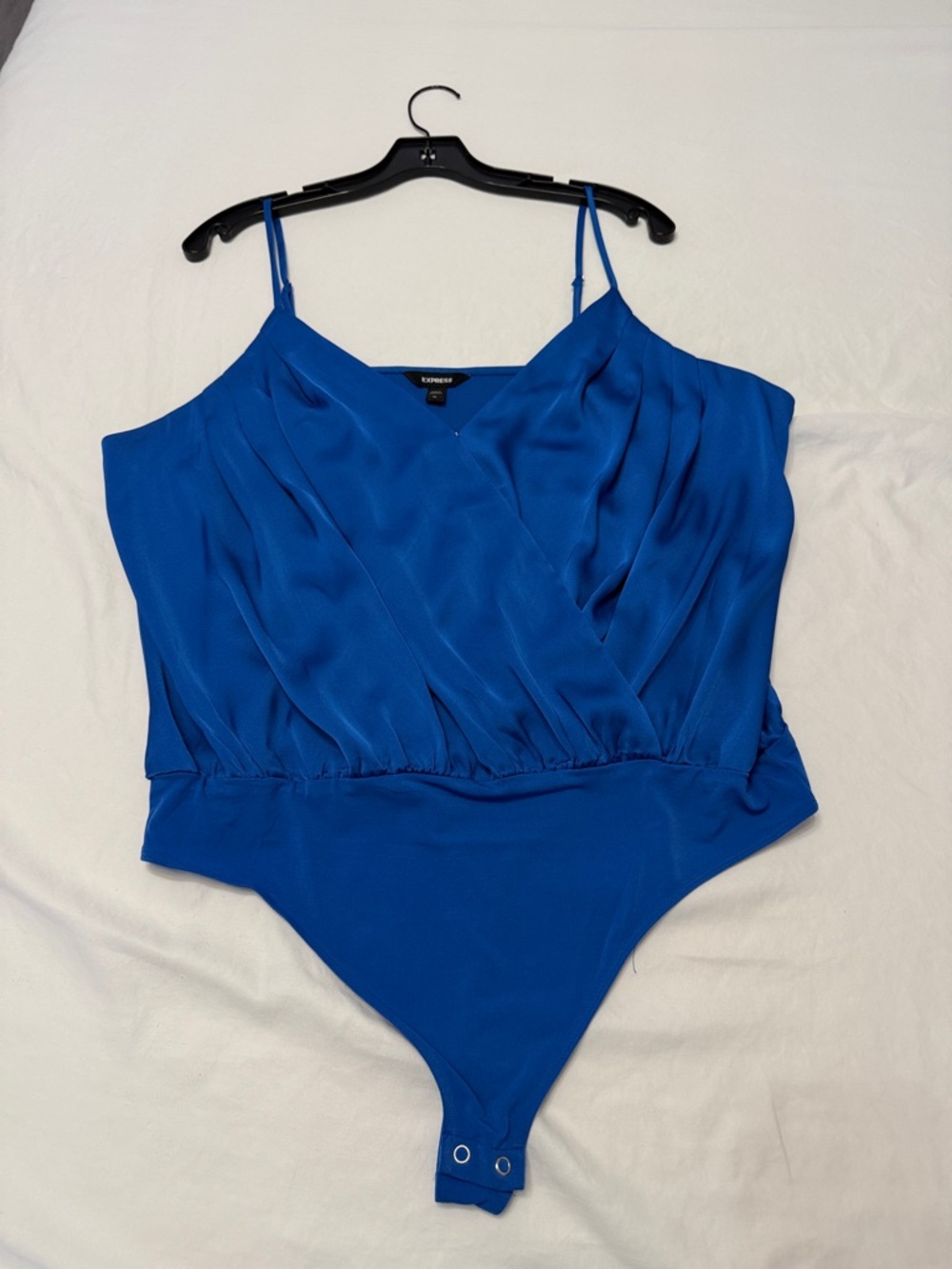 Express Cobalt Blue Draped Satin Bodysuit new without tags size extra large